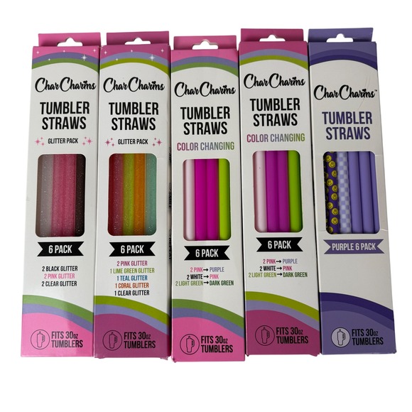 Char Charms Tumbler Straws 5 Pack Lot 30 Straws Reusable Fits 30oz $60 MSRP NEW - Picture 1 of 6